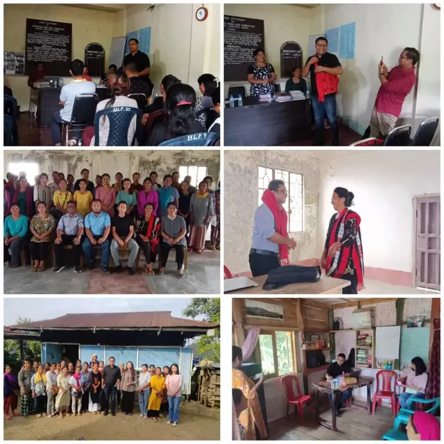 Collage of six photos from community meetings, trainings and group gatherings
